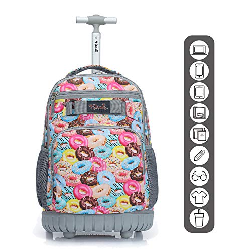 Tilami Rolling Backpack 18 inch Wheeled Backpack School College Student Travel Trip Boys and Girls - color: Doughnut