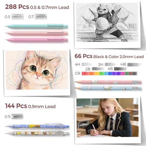 Nicpro 45PCS Mechanical Pencils with 462 Lead Refills (Pink) | 0.5mm-2.0mm Cute Mechanical Pencil Pet, School Supplies Stationary Set with Pencil Case for Girl Note-Taking & Back to School - size: 47 PCS