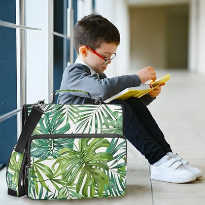 3 Ring Zipper Binder with Shoulder Strap Palm Leaves Tropical Plants Green 2 Inch Zippered Binder Bag 500 Sheet Capacity Multi Pockets for School Supplies - color: Multi15