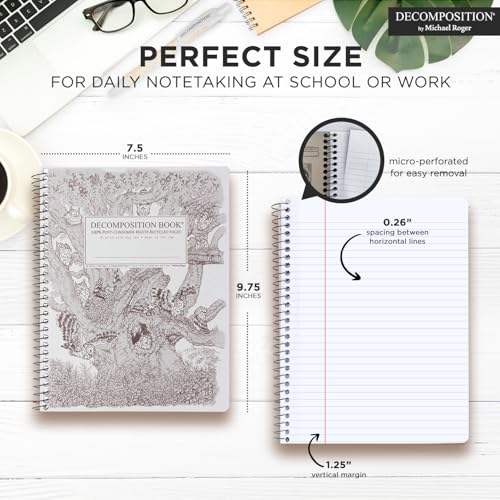 Decomposition Screech Owls College Ruled Spiral Notebook - 9.75 x 7.5 Journal with 160 Lined Pages - 100% Recycled Paper - Cute Notebooks for School Supplies, Home & Office - Made in USA - color: Screech Owls, style: Spiral-bound