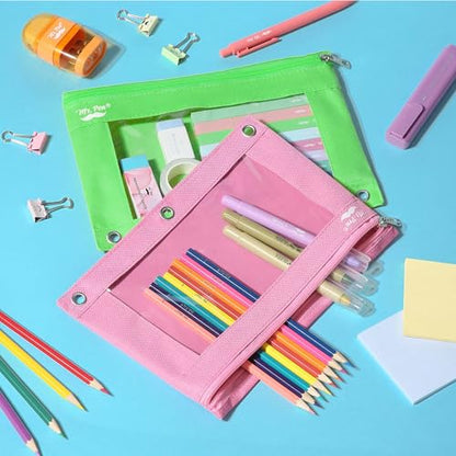 Mr. Pen- Pencil Pouch for 3 Ring Binder, 2 Pack, 10"x6.75", Smooth Zipper | Clear Window, Large Capacity Pencil Case with 3 Reinforced Grommets for School, Office, Supplies Storage | Clear Window, Large Capacity Pencil Case with 3 Reinforced Grommets for