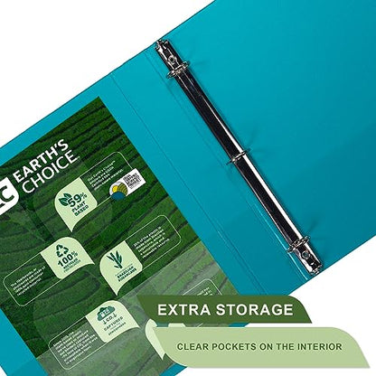 Samsill Plant-Based 1.5 Inch Durable Round Ring, View Binder, Eco-Friendly, USDA Certified Biobased, 2 Count,Pack of 1, Turquoise - color: Turquoise, size: 1.5", style: 2 Pack