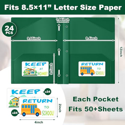 Henoyso 24 Set Take Home Folders with Clear Front Pocket, School-to-Home Communication Folder Bulk for Back to School Classroom, Heavy Duty Plastic Parent-Teacher Homework Folders (Dark Green) - color: Dark Green