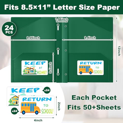 Henoyso 24 Set Take Home Folders with Clear Front Pocket, School-to-Home Communication Folder Bulk for Back to School Classroom, Heavy Duty Plastic Parent-Teacher Homework Folders (Dark Green) - color: Dark Green