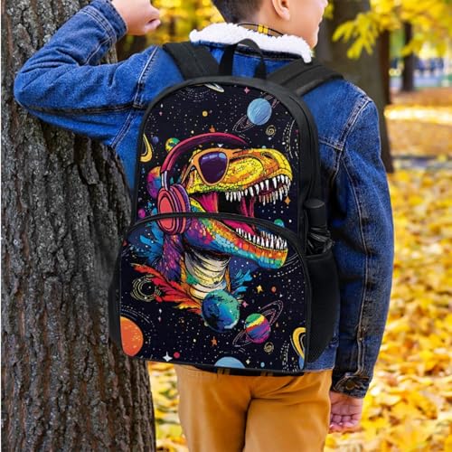 Horeset Dinosaur Galaxy Planet Backpack for Kids Boys 5-6 -6-8 8-10 10-12 Years School Bookbag Set with Water Bottle Cover Picnic Lunch Bag Lightweight Primary Middle School Bags Rucksack - color: Dinosaur Galaxy Planet