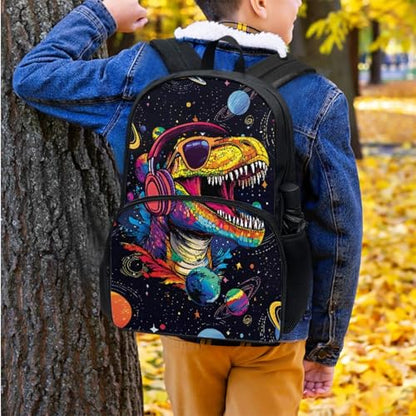 Horeset Dinosaur Galaxy Planet Backpack for Kids Boys 5-6 -6-8 8-10 10-12 Years School Bookbag Set with Water Bottle Cover Picnic Lunch Bag Lightweight Primary Middle School Bags Rucksack - color: Dinosaur Galaxy Planet