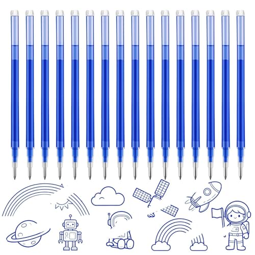 16Pcs 0.7mm Blue Erasable Gel Ink Pen Refills Compatible with Frixion | for Friction, Replaceable Medium Fine Point Clicker Refill Stationery - color: Blue 16pcs