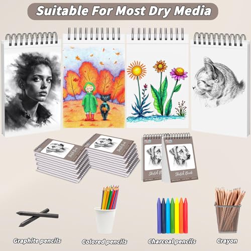 10 Pcs Sketch Books Bulk 5.5 x 8.5 in 400 Sheets Top Spiral Bound Sketch Pad Drawing Paper 40 Sheets Each Acid Free Mixed Media Sketchbook 68lb/100gsm Art Supplies for Beginner Artist - size: 5.5x8.5in, style: 10 Pack-Total 400 sheets