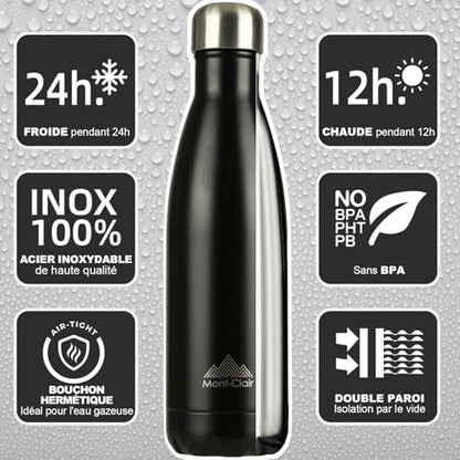 Mont-Clair Stainless Steel Water Bottle, Vacuum insulated - BPA Free, 12h Hot & 24h Cold Drinks, Metal Water Bottle 25 oz Leakproof, Ideal for Adult, Kids, Running - Black - color: Black, style: 25 Ounces