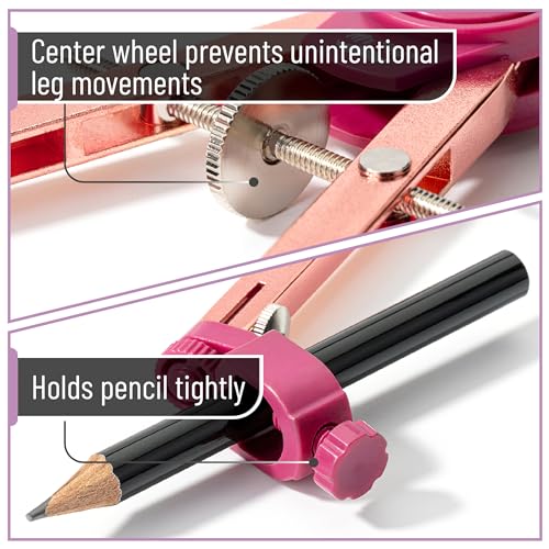 Mr. Pen- Metal Geometry Compass, Center-Wheel Design | Precision Drafting Compass with Pencil for School & Technical Drawing, Draws Circles up to 11 Inches Diameter - color: Rose Gold