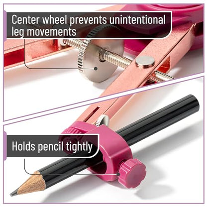 Mr. Pen- Metal Geometry Compass, Center-Wheel Design | Precision Drafting Compass with Pencil for School & Technical Drawing, Draws Circles up to 11 Inches Diameter - color: Rose Gold
