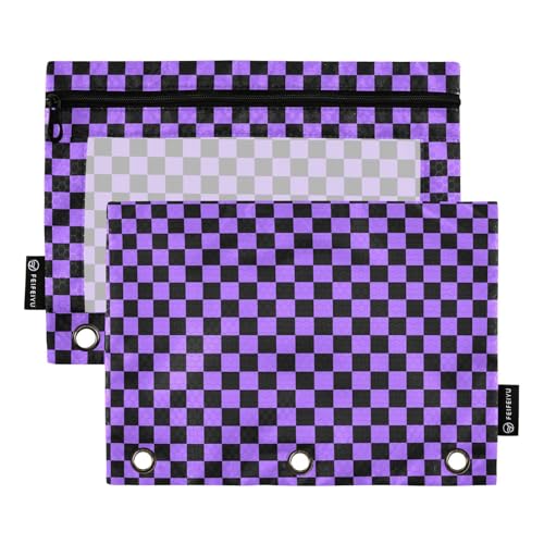 Emelivor Checkerboard Black Purple Plaid Pencil Pouch for 3 Ring Binder 2 Pack Binder Pencil Pouches Zippered Clear Pencil Case Cosmetic Bag for Storing College Office Supplies - color: Colored036