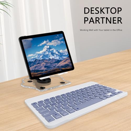 for Bluetooth Keyboard, Cute Tablet Stand Adjustable Adjustable & Foldable, Wireless Rechargeable Keyboard for iPad, iPad Pro/Mini/Air， Samsung Xiaomi Tablets, etc - Lavender - color: A-Keyboard-Lavender