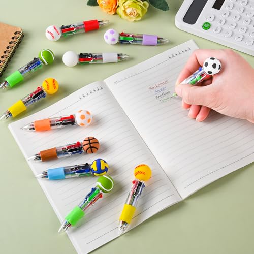 LiYiQ 25Pcs Sports Party Favors Multicolor Pen in One Cartoon Cute Fun 4-in-1 Cute Pens Bulk Kawaii Soccer Football Basketball Baseball Shape Cool Ballpoint Pens Fun Gifts - style: Sports