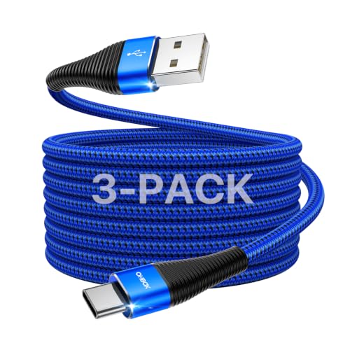 USB to USB C Cable 3FT Type C Fast Charging Cord 3Pack USB C Cable Blue | USB A to USB C Cable Premium Braided USB C Charger Cord with Carplay for iPhone 17/16/15/Pro/Plus/Max/Samsung Galaxy S26 - color: Blue, size: 3FT
