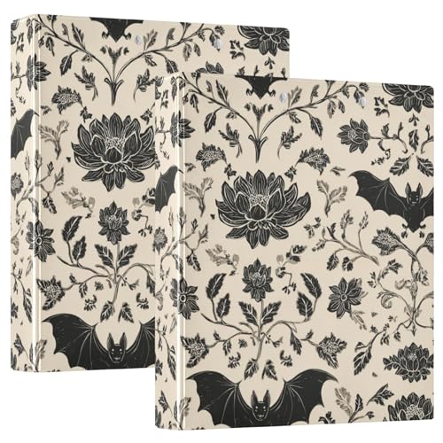 Gothic Bat Round Ring Binders Floral (4) 1.5 Inch 3 Ring Binder with Clipboard Holds 200 Sheets Office Home School - color: Multicolored 18
