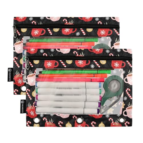 Christmas Snowflakes Pencil Pouches for 3 Ring Binder, Zipper Binder Pencil Case, 2 Pack Clear Window Case Bag for Office Organizers - color: Christmas Snowflakes
