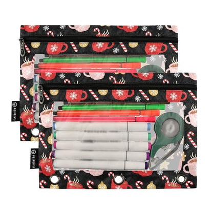 Christmas Snowflakes Pencil Pouches for 3 Ring Binder, Zipper Binder Pencil Case, 2 Pack Clear Window Case Bag for Office Organizers - color: Christmas Snowflakes