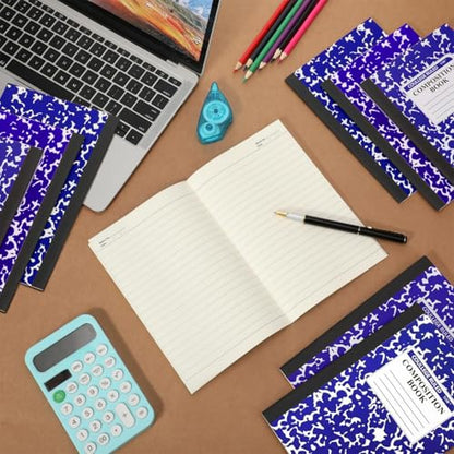 Fainne 100 Pack A5 Composition Notebooks Bulk College Ruled Composition Notebooks Marble Covers Notebook for Student Classroom Office Supplies 30 Sheet/60 Page(Dark Blue) - color: Dark Blue