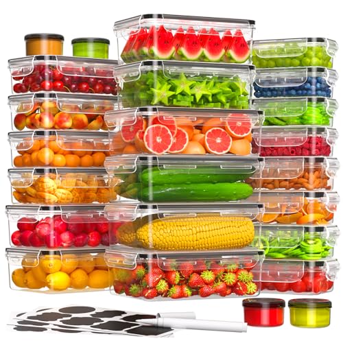 48 PCS Food Storage Containers with Lids Airtight (24 Containers & 24 Lids), Leak proof Meal Prep Container Set for Kitchen Storage, BPA-free, PVC-free Plastic, Microwave/Dishwasher Safe, Labels & Pen - color: 48 Piece