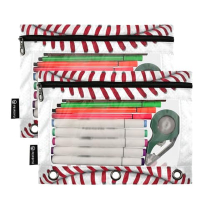 Gredecor 3 Ring Binder Pencil Pouch, Ball Softball Basebal Laces (1) Zippered Pen Case Pouches with Clear Window, 2 Pack Stylish Office & School Supplie - color: Ball Softball Basebal Laces (1)