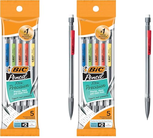 BIC Xtra-Precision Mechanical Pencil, Clear Barrel, Fine Point (0.5mm), 5-Count (Pack of 2) - size: 5 Count (Pack of 2), style: Fine Point