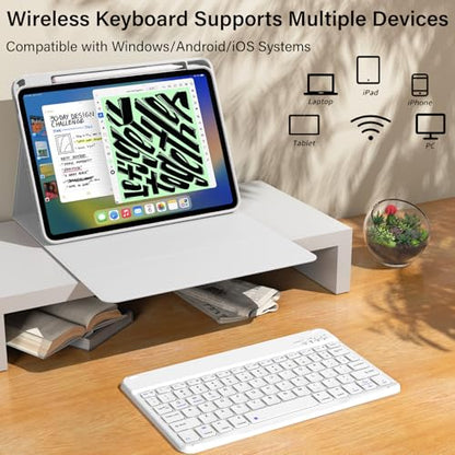 kenke for iPad 11/10th Gen Case with Keyboard 11/10.9 inch 2025 A16/2022, Detachable Wireless Bluetooth Keyboard Case with Bulit-in Pencil Holder, White Square Keycaps (Gray - color: Gray