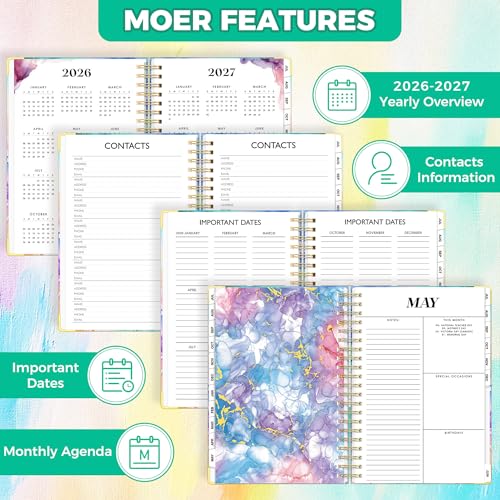 Academic Planner 2026-2027, 18 Months Weekly & Monthly Calendar Planner | July 2026 - Dec 2027, 9" x 11.6" A4 Size, Hardcover Daily Agenda with Tabs, Inner Pocket, Bookmark, Stickers, Sticky Note Set - color: Colorful Dragonfly, size: A4