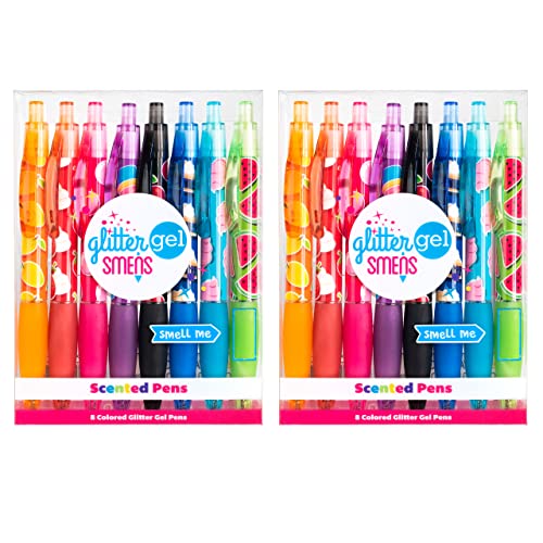 Scentco Glitter Gel Smens (2 Pack) - Gourmet Scented Pens, Colored Glitter Gel Ink, Medium Point, 8 Count - color: Glitter Gel (2 Pack of 8 Count)