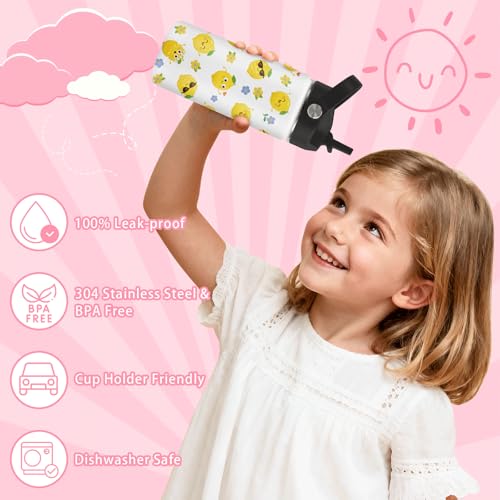 Hiboss Lemon Water Bottle, 16oz Kids Stainless Steel Insulated Water Bottle with Straw Lid, Lemon Travel Cup Tumbler for Women Girls, Birthday Gifts for School, Sport, Travel - color: Lemon