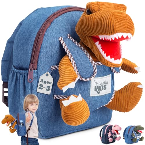 Naturally KIDS 【Upgraded】 Toddler Backpack with Detachable Dinosaur Toy for Boys | Side & Inner Pockets, Reflective Logo | Dinosaur Backpack for Kids 3-5 - color: 04 Dinosaur Trex, style: Small