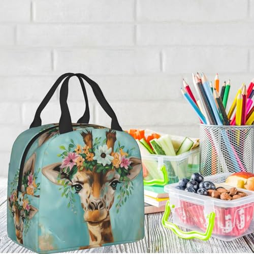 Giraffe Wreath Lunch Box - Insulated Lunch Bags for Kids Boys Girls Reusable Lunch Tote Bags, Perfect for School/Camping/Hiking/Picnic/Beach/Travel - color: Giraffe Wreath