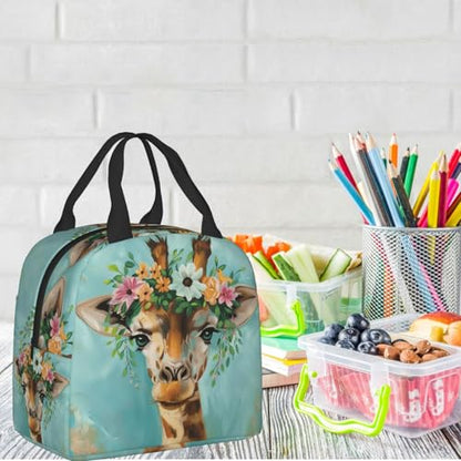 Giraffe Wreath Lunch Box - Insulated Lunch Bags for Kids Boys Girls Reusable Lunch Tote Bags, Perfect for School/Camping/Hiking/Picnic/Beach/Travel - color: Giraffe Wreath