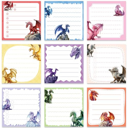 Dragon Sticky Notes Gifts - 9 Pack Dragon Notepads 3x3 Inch Gifts for Students Coworkers, Funny Animals Self-Adhesive Memo Pads Office School Supplies for Men Women (450 Sheets) - style: Dragon