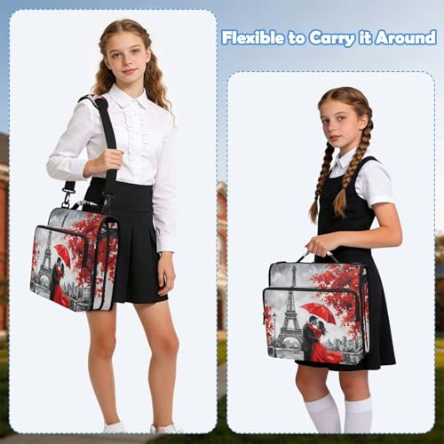 Parisian Couple 2inch 3 Ring Zipper Binder Multi-Pocket Storage Holds 14 Inch Laptop for Students and Office Use - color: Parisian Couple