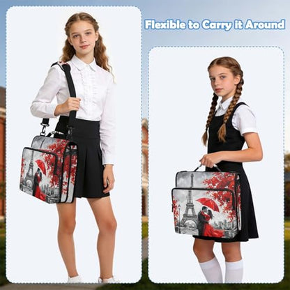 Parisian Couple 2inch 3 Ring Zipper Binder Multi-Pocket Storage Holds 14 Inch Laptop for Students and Office Use - color: Parisian Couple