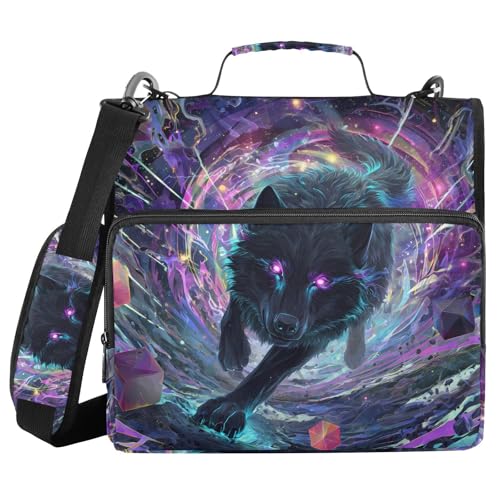 Black Wolf Purple Eyes Galaxy Zipper Binder Bag 3 Ring Binder with Shoulder Strap Zip Up 500 Sheets Capacity Multi Pockets for School Office Supplies - color: Multi3953, size: Fit 500 Sheets