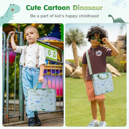 MoKo 10-12.5 Inch Kids Tablet Sleeve Carrying Case for Fire HD 10 13th/11th Gen, Fire HD 8/7 Kids 2022, Tablet Bag with Shoulder Strap for 10/10.1 Inch Android 12/13, Green Dinosaur - color: Green Dinosaur, style: 12.5 Inch