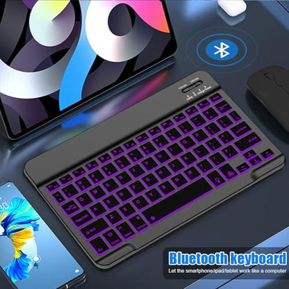 Backlit Bluetooth keyboard for Phone, Tablet, iPad Air, Pro, Mini, A16, M2, M3, Galaxy, ChromeBook, MackBook, Wireless Travel Keyboard for Computers - Rechargable, Lightweight, Slim, Easy to Carry