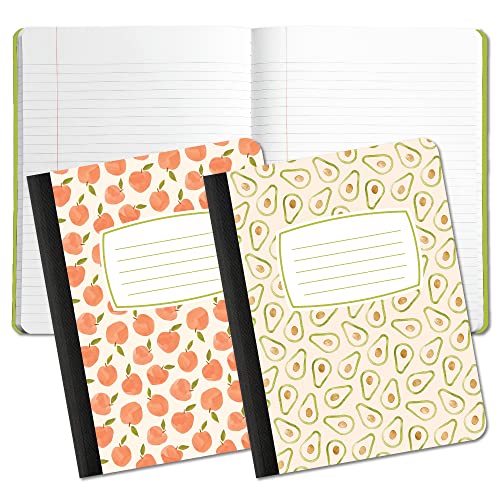 Studio Oh! Composition Notebook Duo 2 Pack 7.5" x 9.75", Back to School Supplies & Cute College Essentials, Aesthetic Notebook for School, 160 Page Lined Paper, 70 GSM Paper Wt., Peaches & Avocados - color: Peaaches & Avocados