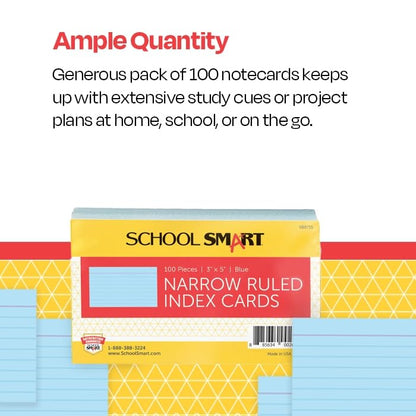 School Smart Ruled Index Cards, 3 x 5 Inches, Blue, Pack of 100 - color: Blue, size: 3 x 5 Inches