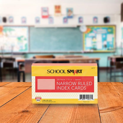 School Smart Ruled Index Cards, 3 x 5 Inches, Salmon, Pack of 100 - color: Salmon, size: 3 x 5 Inches