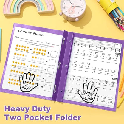 Henoyso 24 Pcs Plastic Folders with Clear Front Pockets and Prongs School to Home File Organizer Plastic Folder for Back to School Parent Teacher Communication Homework Office (Purple) - color: Purple