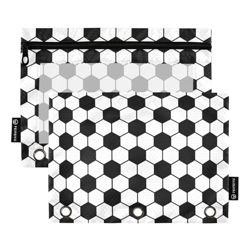 Soccer Pencil Pouches for 3 Ring Binder, Zipper Binder Pencil Case, 2 Pack Clear Window Case Bag for Office Organizers - color: Soccer