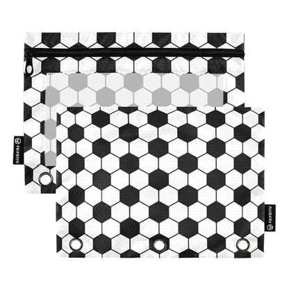 Soccer Pencil Pouches for 3 Ring Binder, Zipper Binder Pencil Case, 2 Pack Clear Window Case Bag for Office Organizers - color: Soccer