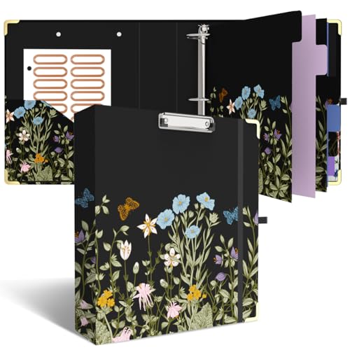 3 Ring Binder 2 Inch, Cute Round Ring Binders with 6 Tab Dividers, Labels Stickers, Low Profile Clipboard with Storage, Fashion Binder School Office Supplies (Wild Blue Florals) - color: Wild Blue Florals
