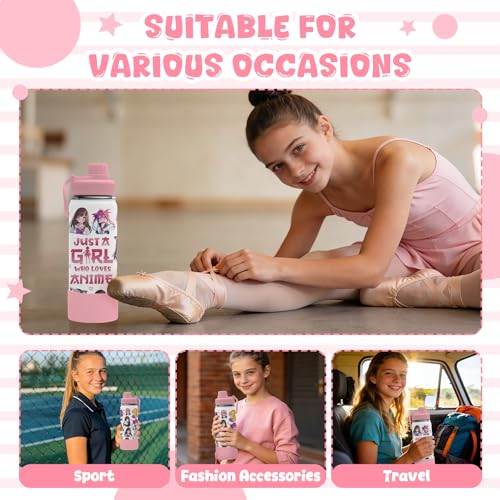 18oz Anime Water Bottle with 2 Lids (Spout and Straw Lid), Insulated Stainless Steel Kids Girl Tumbler Cup, Just A Girl Who Loves Anime Merch Gifts for Women Girls Fans - color: Anime
