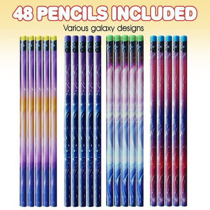 ArtCreativity Galaxy Pencils for Kids- Pack of 48- Assorted Outer Space Designs- Cute Writing Pencils with Durable Erasers, Teacher Supplies for Classrooms, Student Reward, Astronomy Party Favors