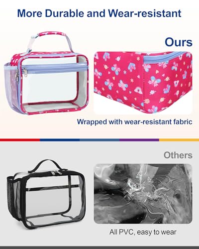 Bagseri Clear Kids Lunch Bag - School Snack Bag with Bottle Holder | Side Pocket, Buckle Handle, Wide Opening, PEVA Lining, School Kids Lunch Box, Clear Toy Bags, Pink Butterfly - color: A-rosepink butterfly