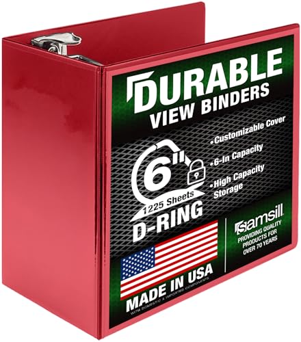 Samsill Durable 6 Inch 3 Ring Binder, Locking D Ring Binder, Customizable Clear View Cover, Ruby Red, Holds 1225 Pages - color: Red, size: 6 Inch